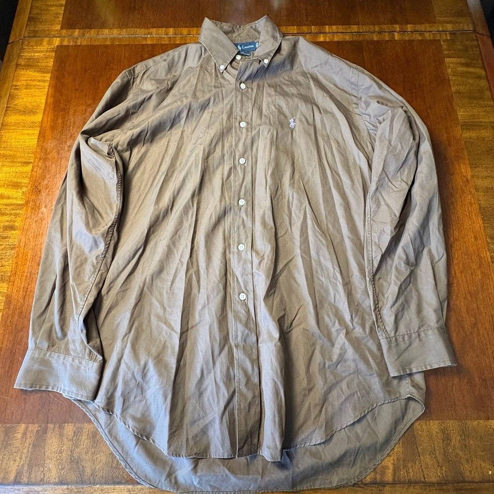 Ralph Lauren Blake Button‎ Down Shirt Brown Pony Logo 100% Cotton Medium